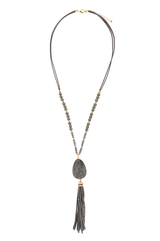 Natural Stone With Tassel Pendant Necklace