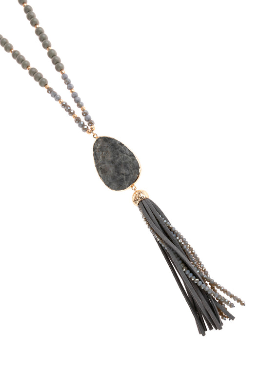 Natural Stone With Tassel Pendant Necklace
