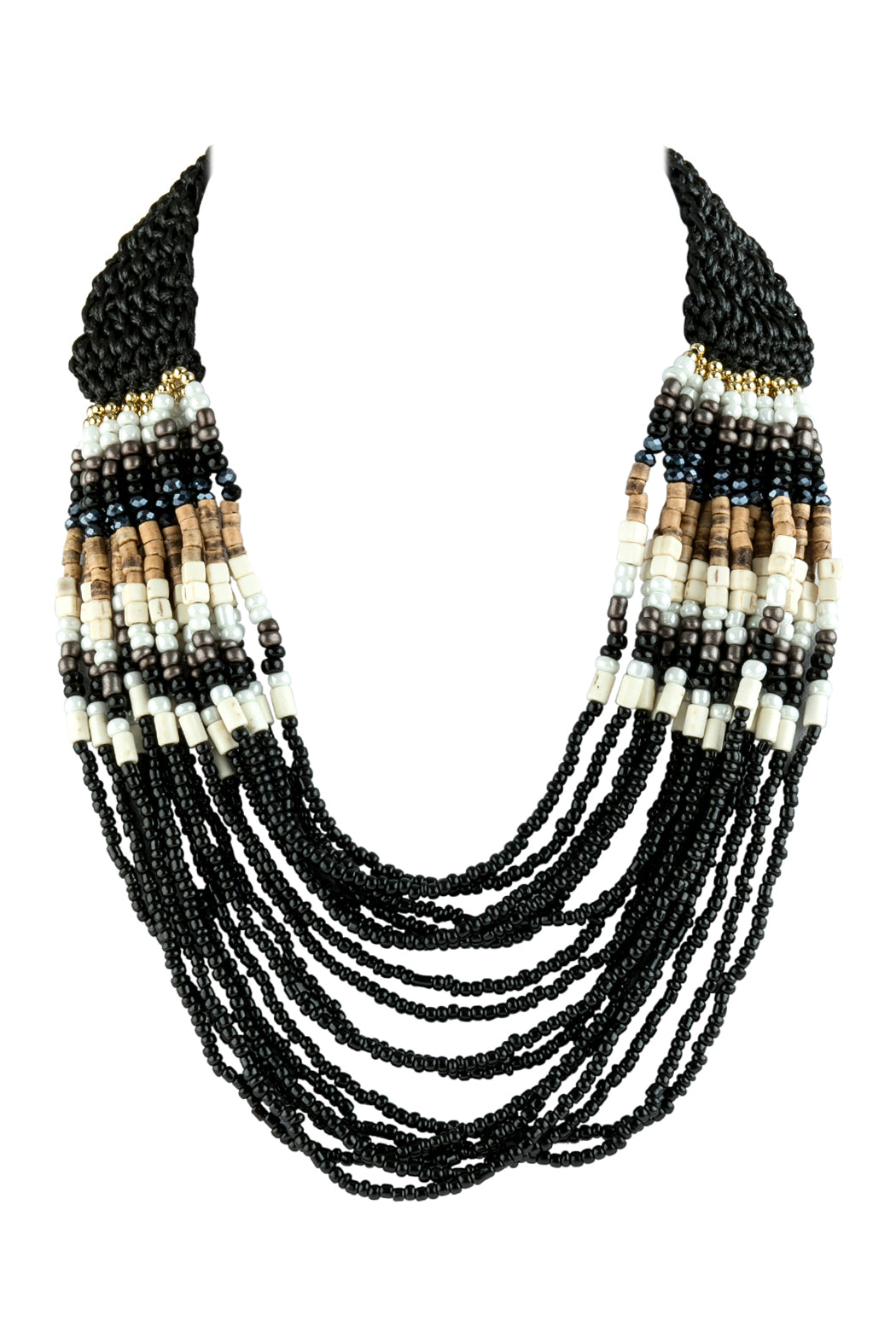 Multiple Line Mixed Beads Bib Necklace