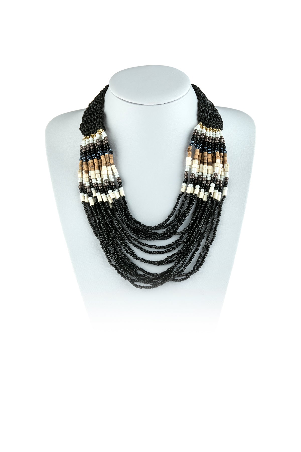 Multiple Line Mixed Beads Bib Necklace