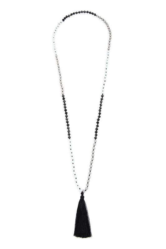 Fringe tassel Pendant With Glass Beads Necklace