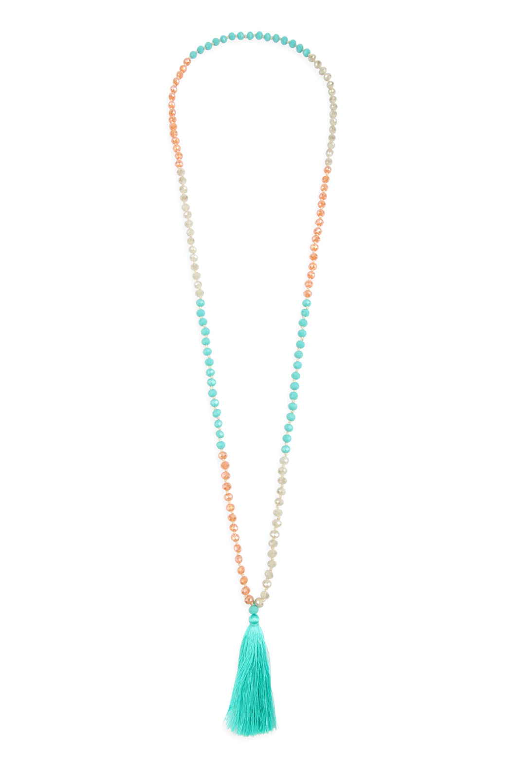 Fringe tassel Pendant With Glass Beads Necklace
