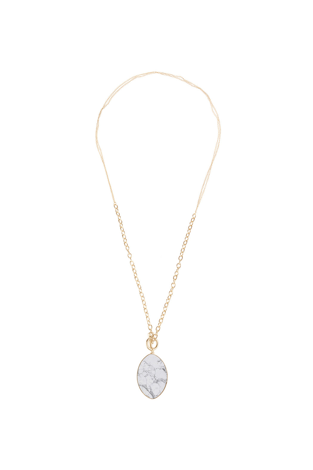 Natural Stone Oval Pendant Chain Layered Necklace