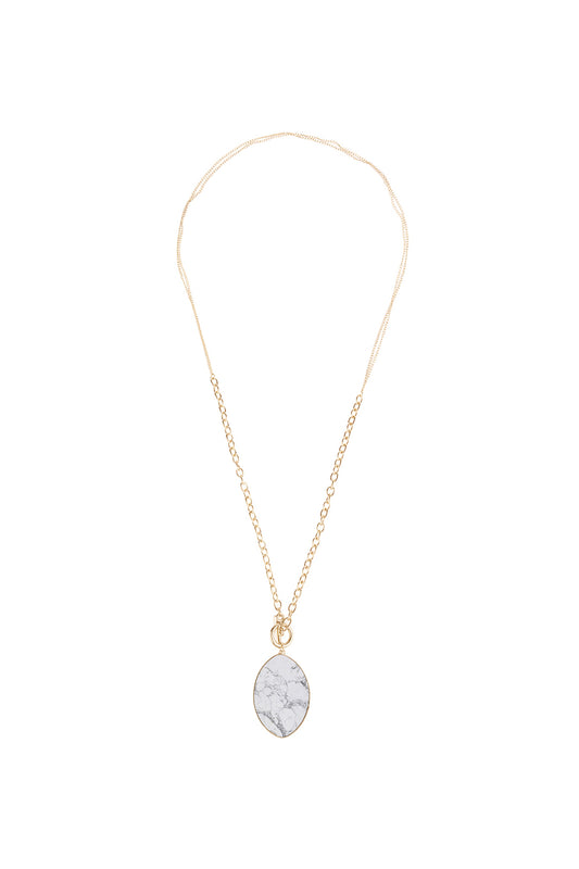 Natural Stone Oval Pendant Chain Layered Necklace