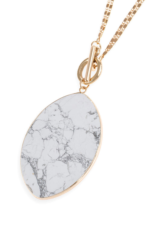 Natural Stone Oval Pendant Chain Layered Necklace