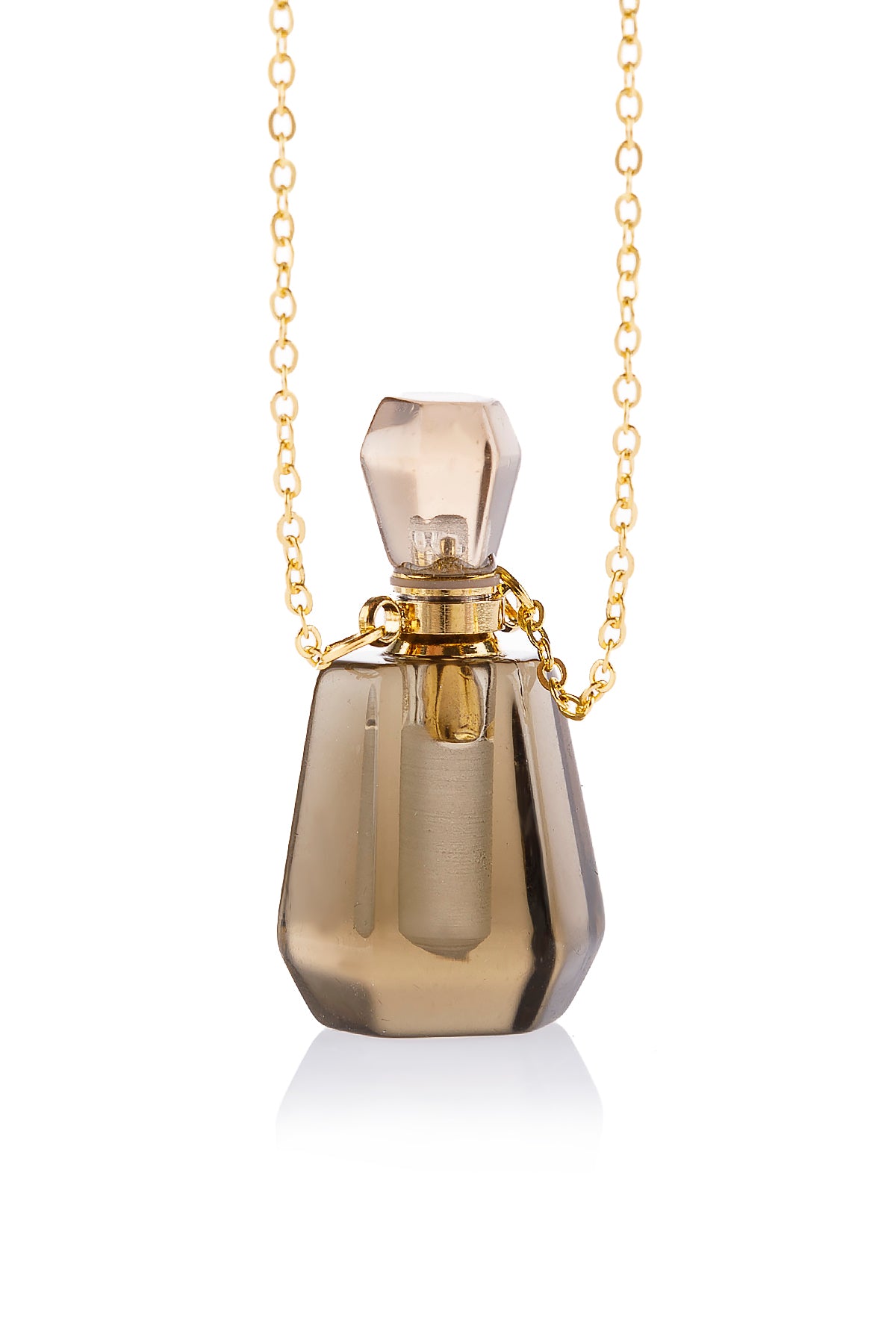 Natural Stone Rounded Crystal Perfume Necklace Bottle W/ Box