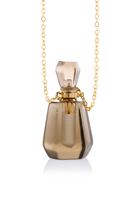 Natural Stone Rounded Crystal Perfume Necklace Bottle W/ Box
