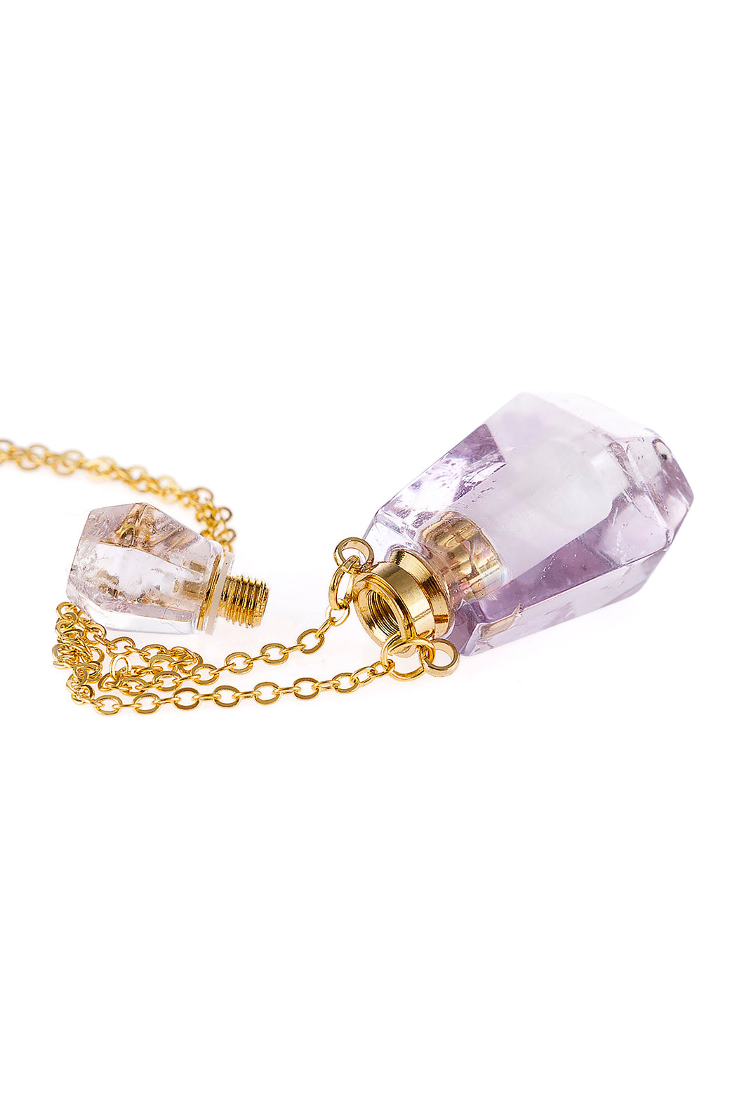 Natural Stone Rounded Crystal Perfume Necklace Bottle W/ Box