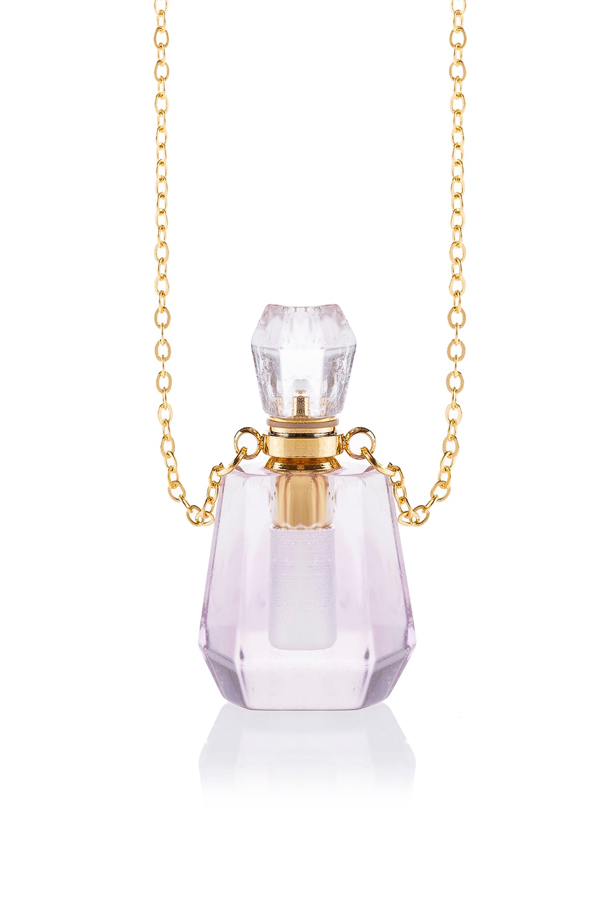 Natural Stone Rounded Crystal Perfume Necklace Bottle W/ Box