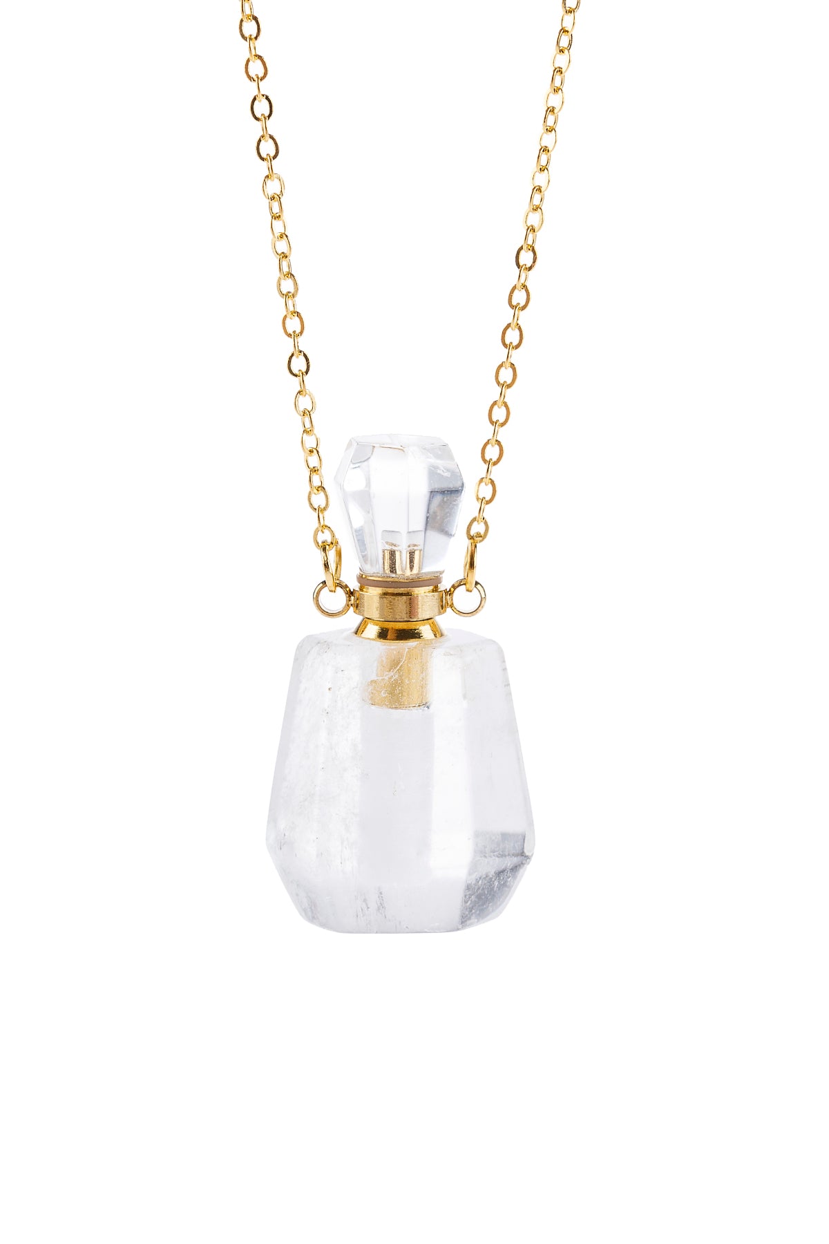 Natural Stone Rounded Crystal Perfume Necklace Bottle W/ Box