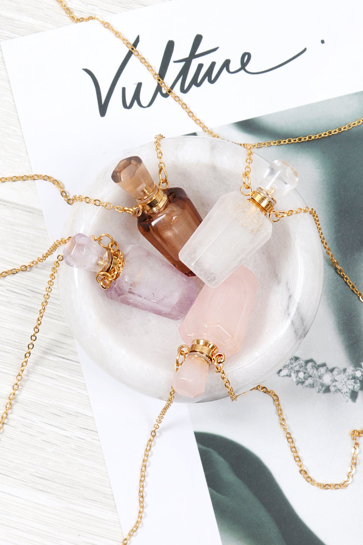 Natural Stone Hexagon Crystal Perfume Bottle Necklace With Bottle