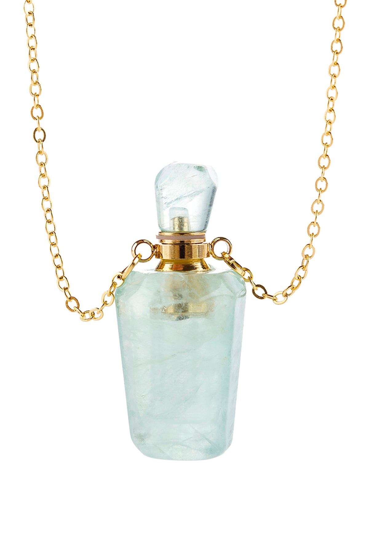 Natural Stone Hexagon Crystal Perfume Bottle Necklace With Bottle