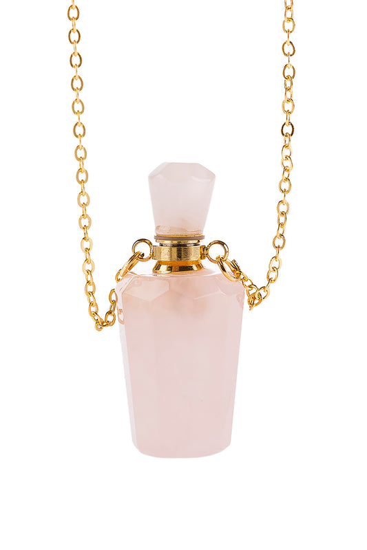 Natural Stone Hexagon Crystal Perfume Bottle Necklace With Bottle