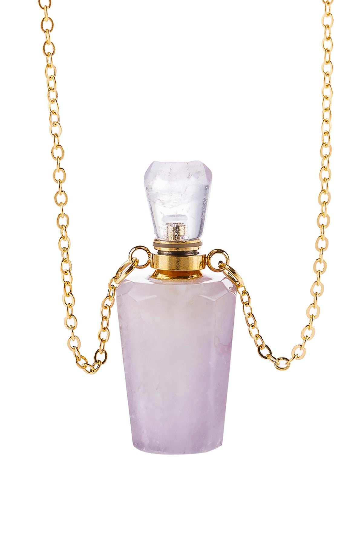 Natural Stone Hexagon Crystal Perfume Bottle Necklace With Bottle