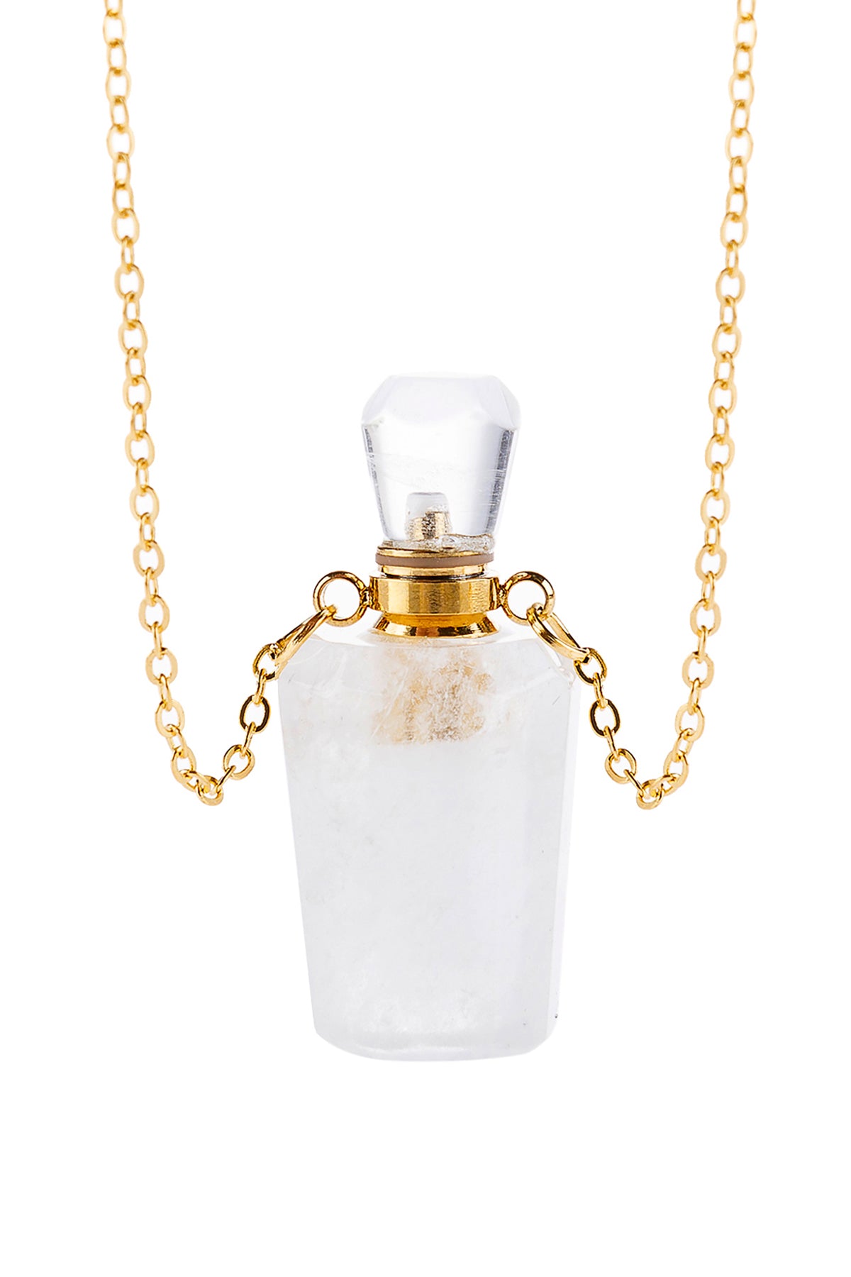 Natural Stone Hexagon Crystal Perfume Bottle Necklace With Bottle