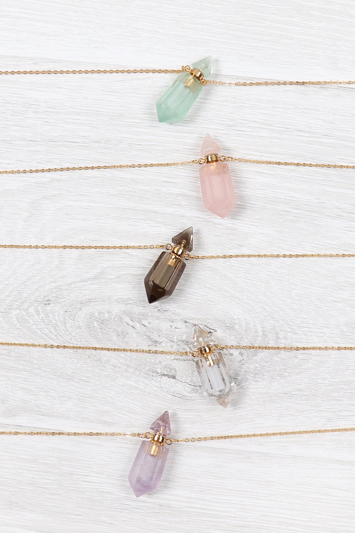 Natural Stone Pointed Crystal Perfume Bottle Necklace with Box