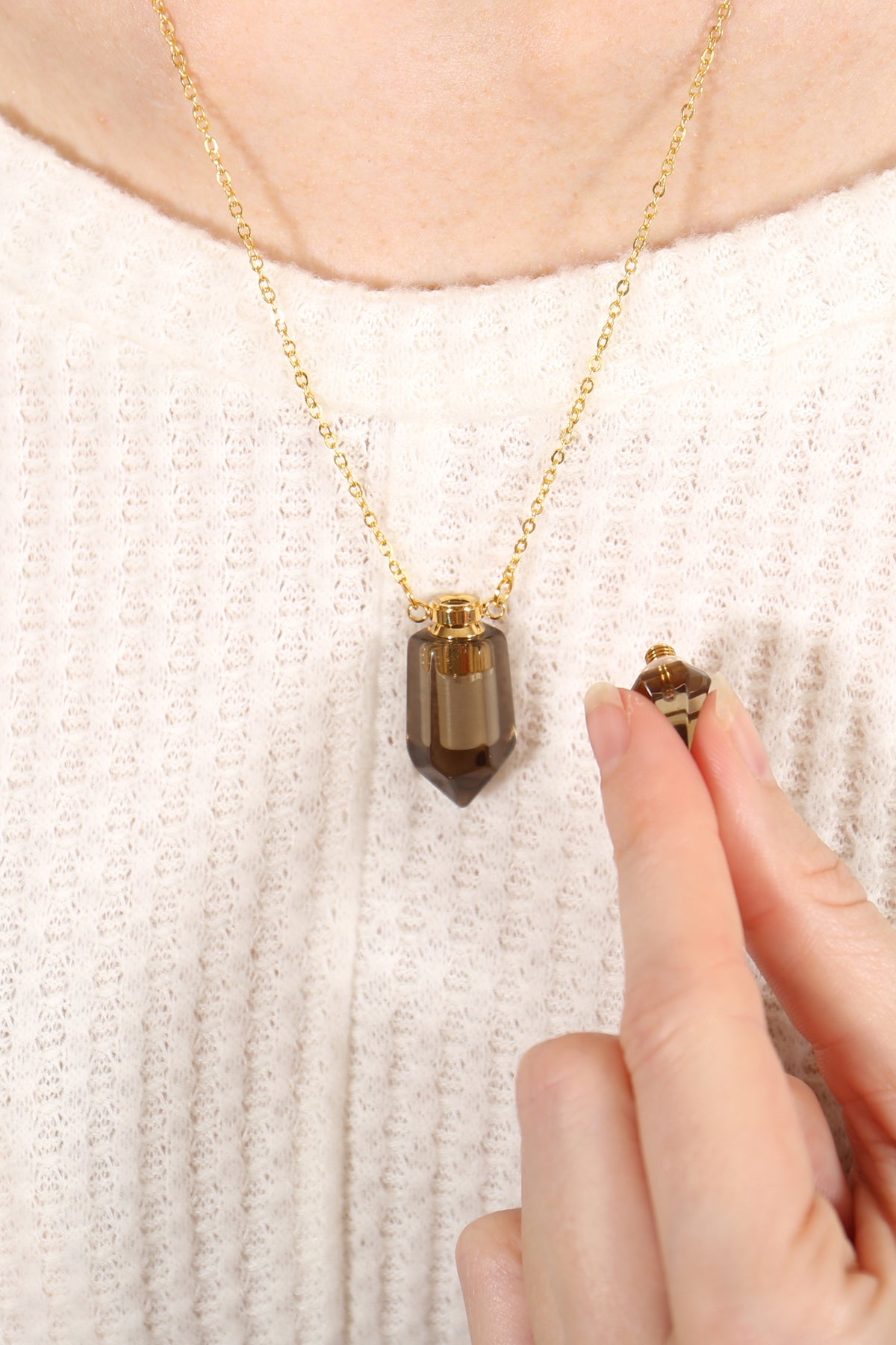 Natural Stone Pointed Crystal Perfume Bottle Necklace with Box