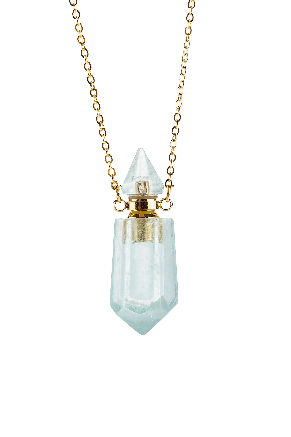 Natural Stone Pointed Crystal Perfume Bottle Necklace with Box