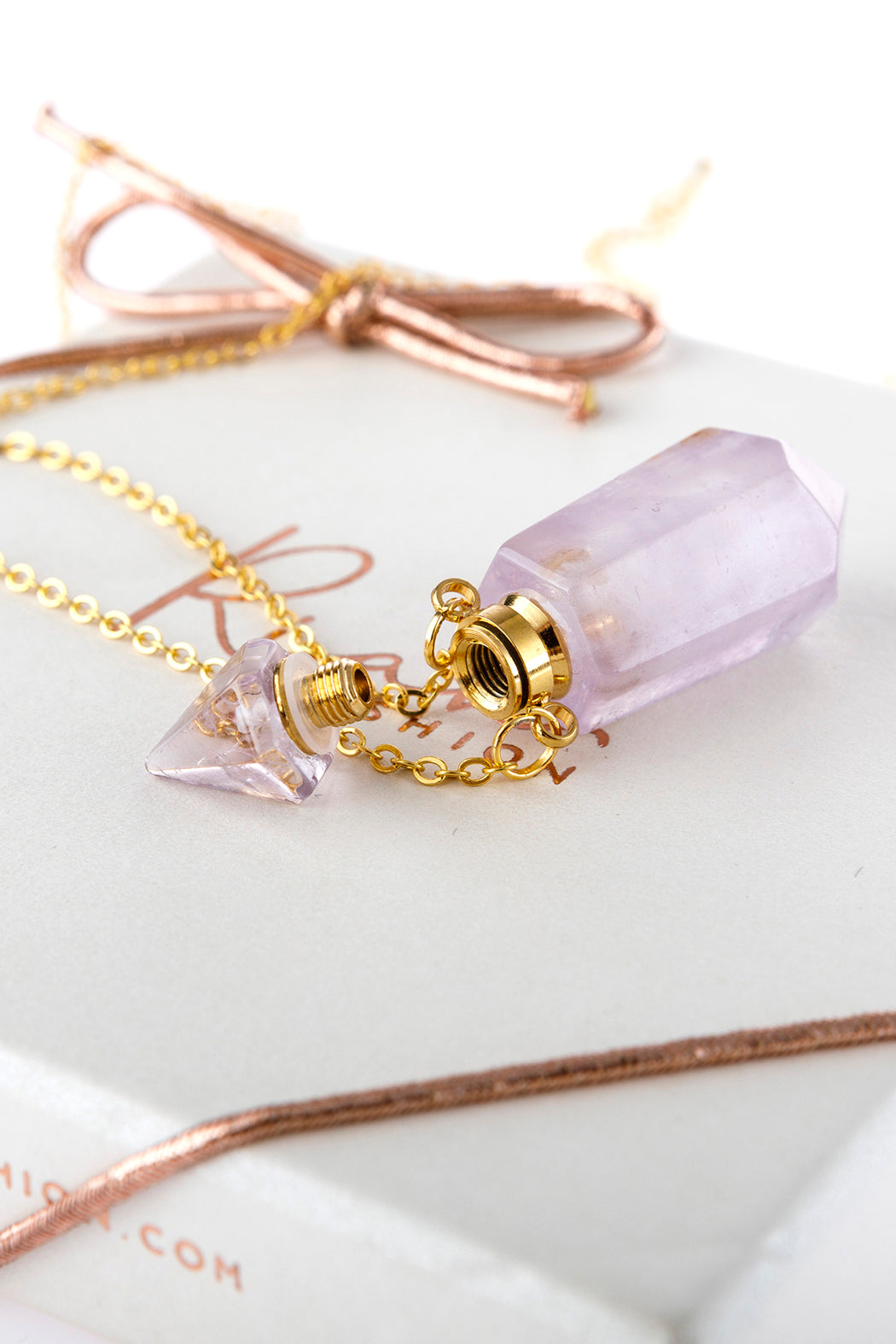 Natural Stone Pointed Crystal Perfume Bottle Necklace with Box