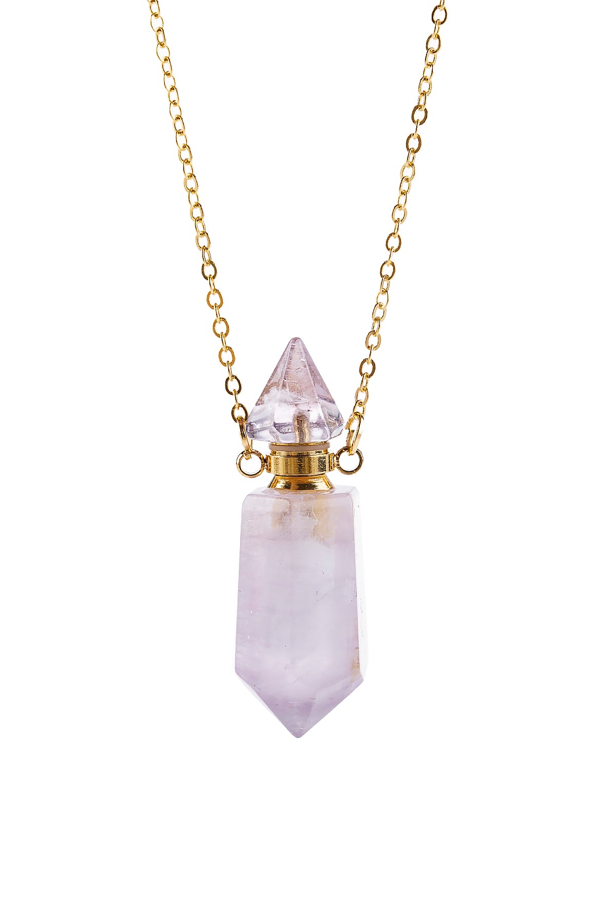 Natural Stone Pointed Crystal Perfume Bottle Necklace with Box