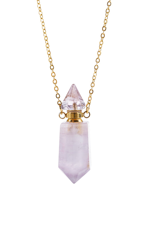 Natural Stone Pointed Crystal Perfume Bottle Necklace with Box