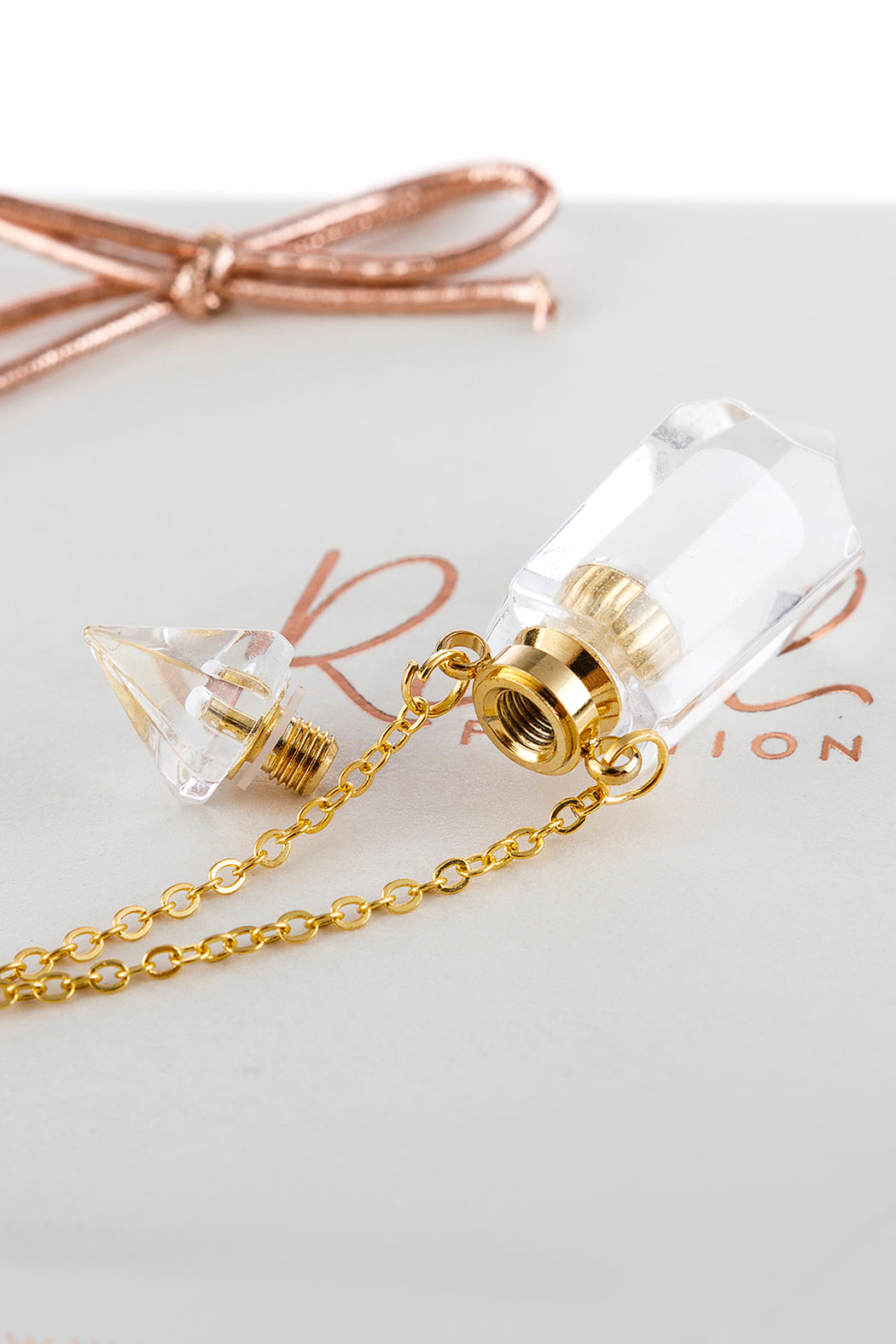 Natural Stone Pointed Crystal Perfume Bottle Necklace with Box