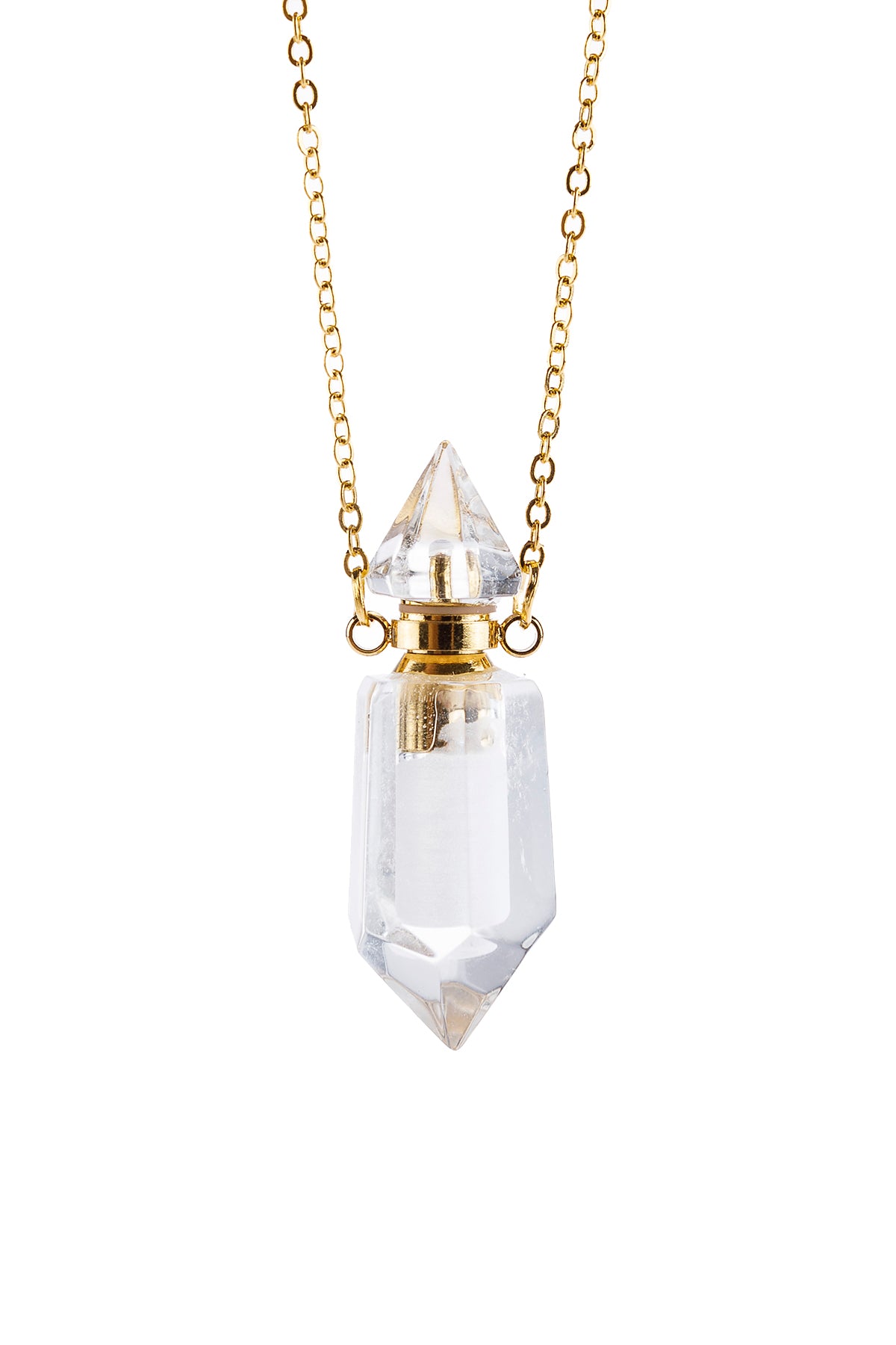 Natural Stone Pointed Crystal Perfume Bottle Necklace with Box