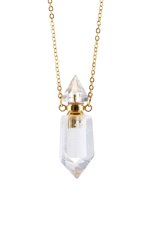 Natural Stone Pointed Crystal Perfume Bottle Necklace with Box