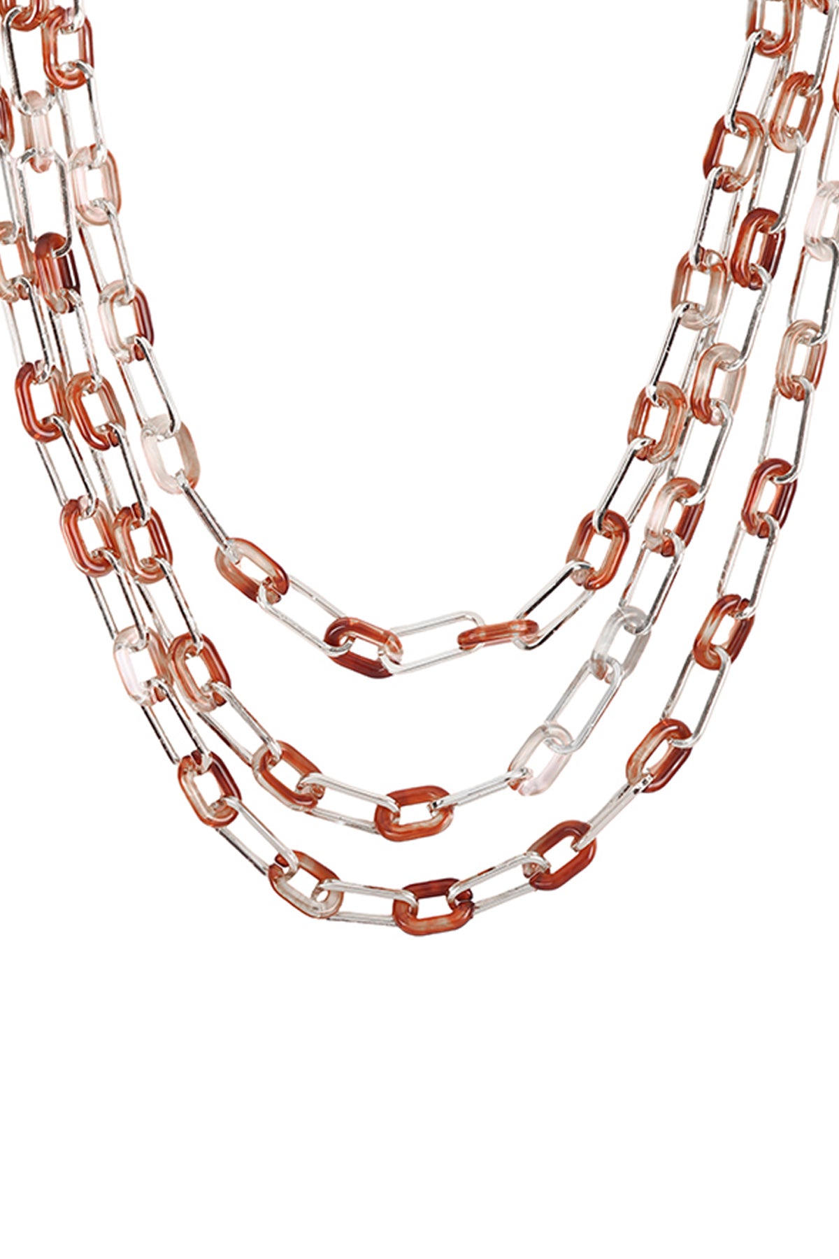 Chain Acetate Metal Layered Statement Necklace  Silver