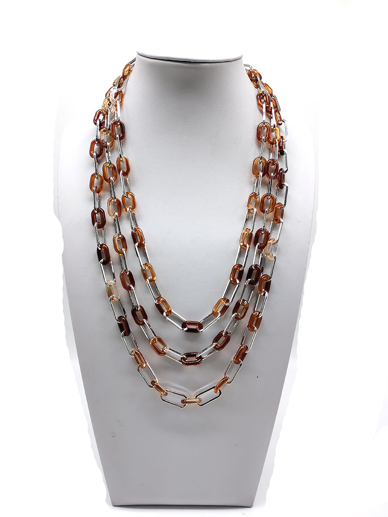 Chain Acetate Metal Layered Statement Necklace