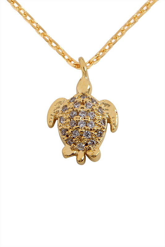 Turtle Crystal Pave Pendant Necklace