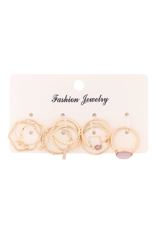 Textured Curve Stone Assorted Ring Set