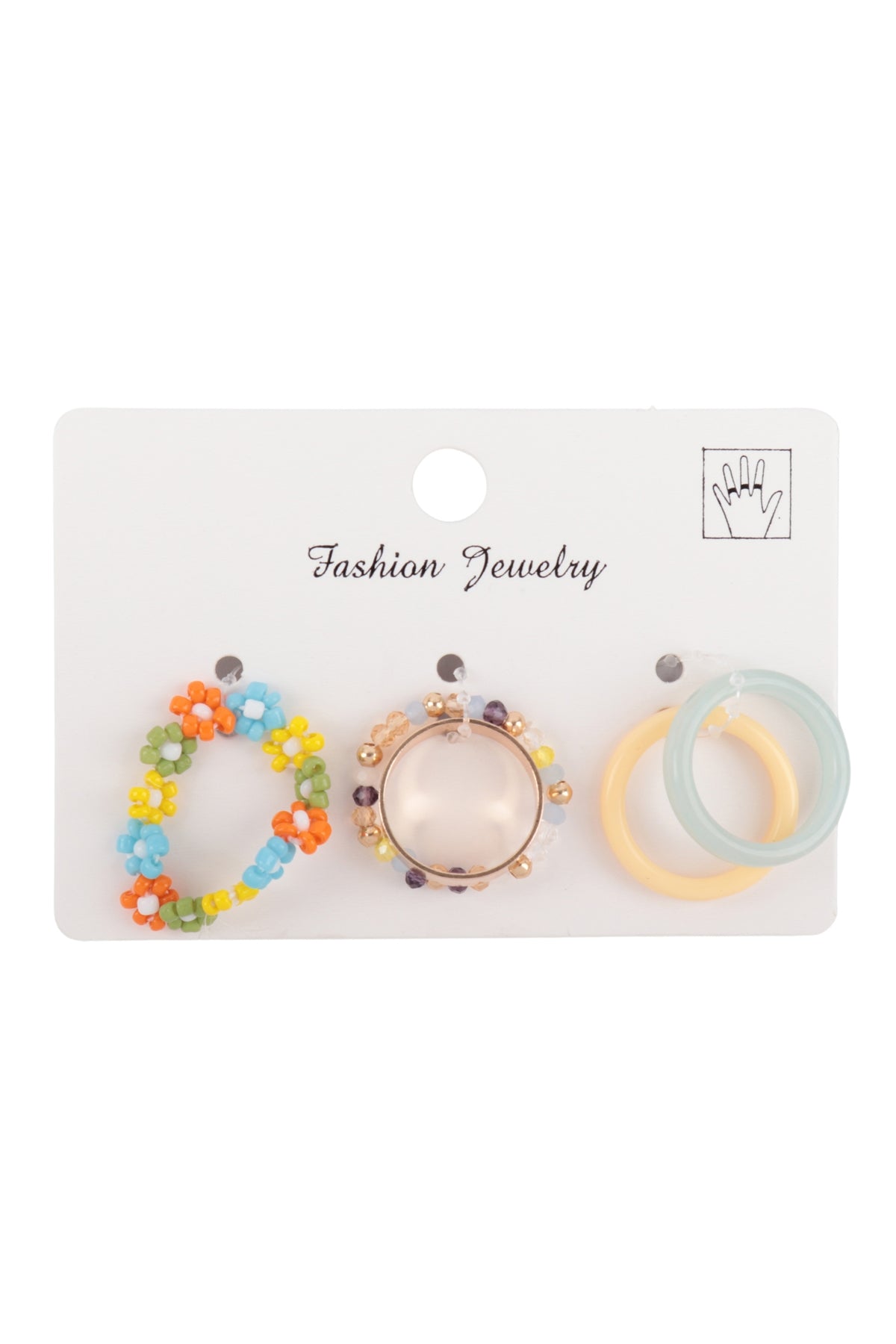 Flower Seed Bead Resin Assorted Resin 5 Pcs Ring Set
