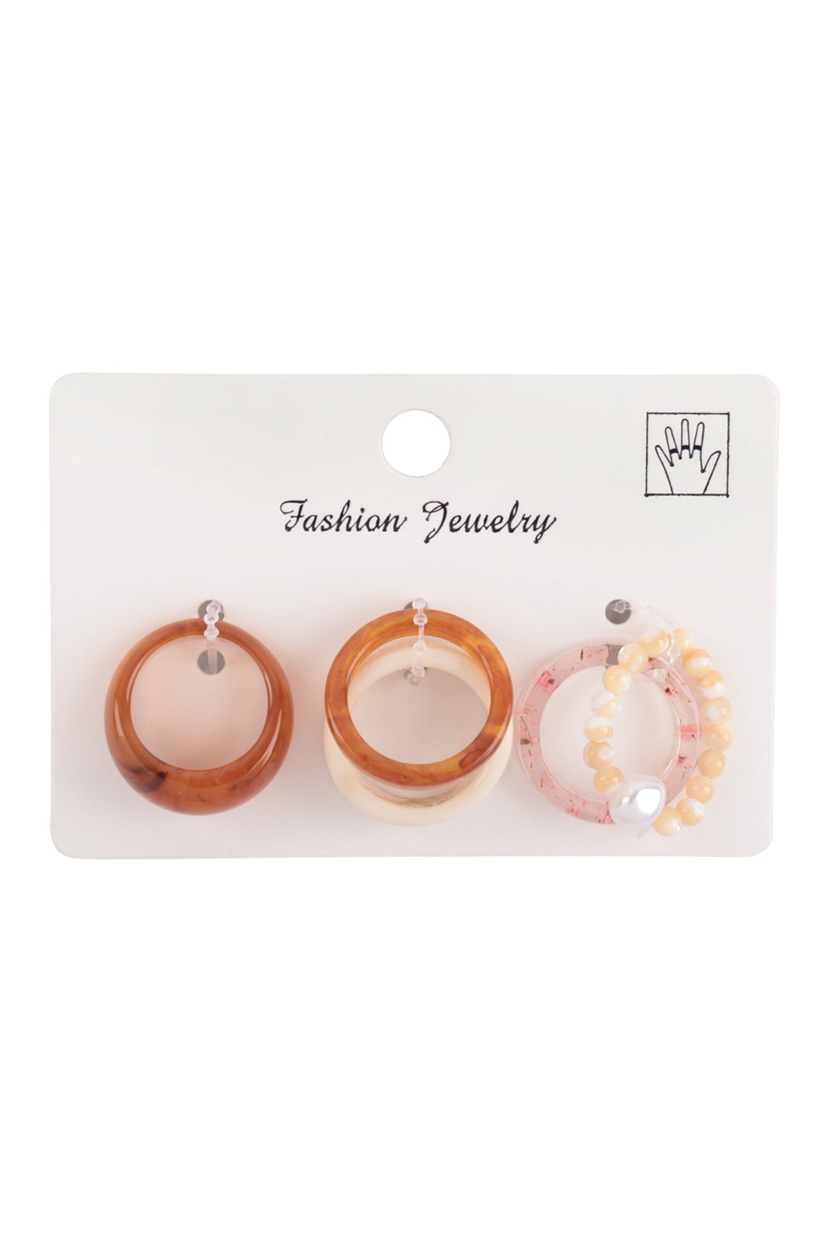 Marble Resin Pearl Assorted 5Pcs Ring Set
