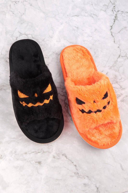 Halloween Pumpkin Accent Fuzzy Slipper Assorted Size