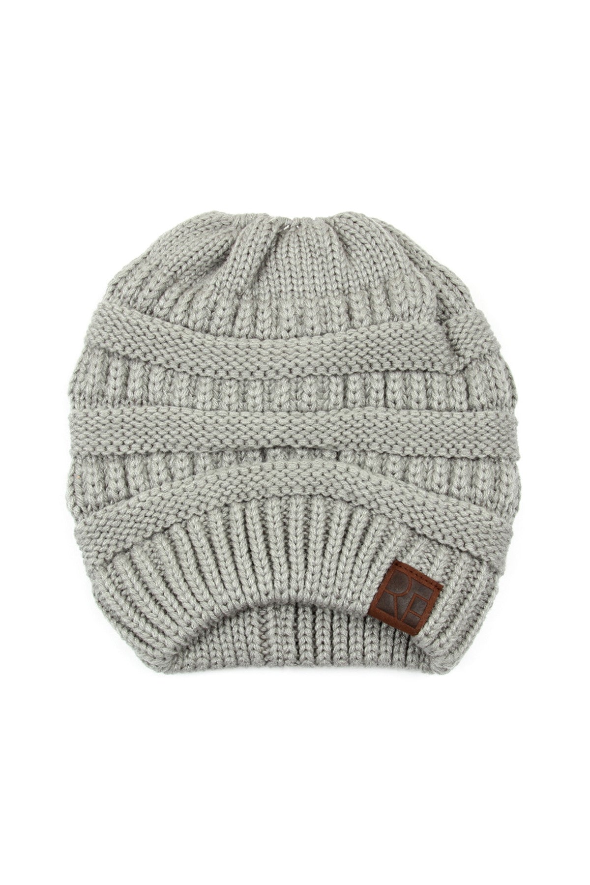 Gray Knitted Ponytail Beanie