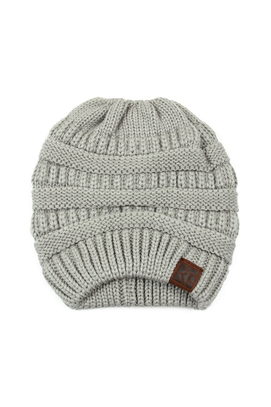 Gray Knitted Ponytail Beanie