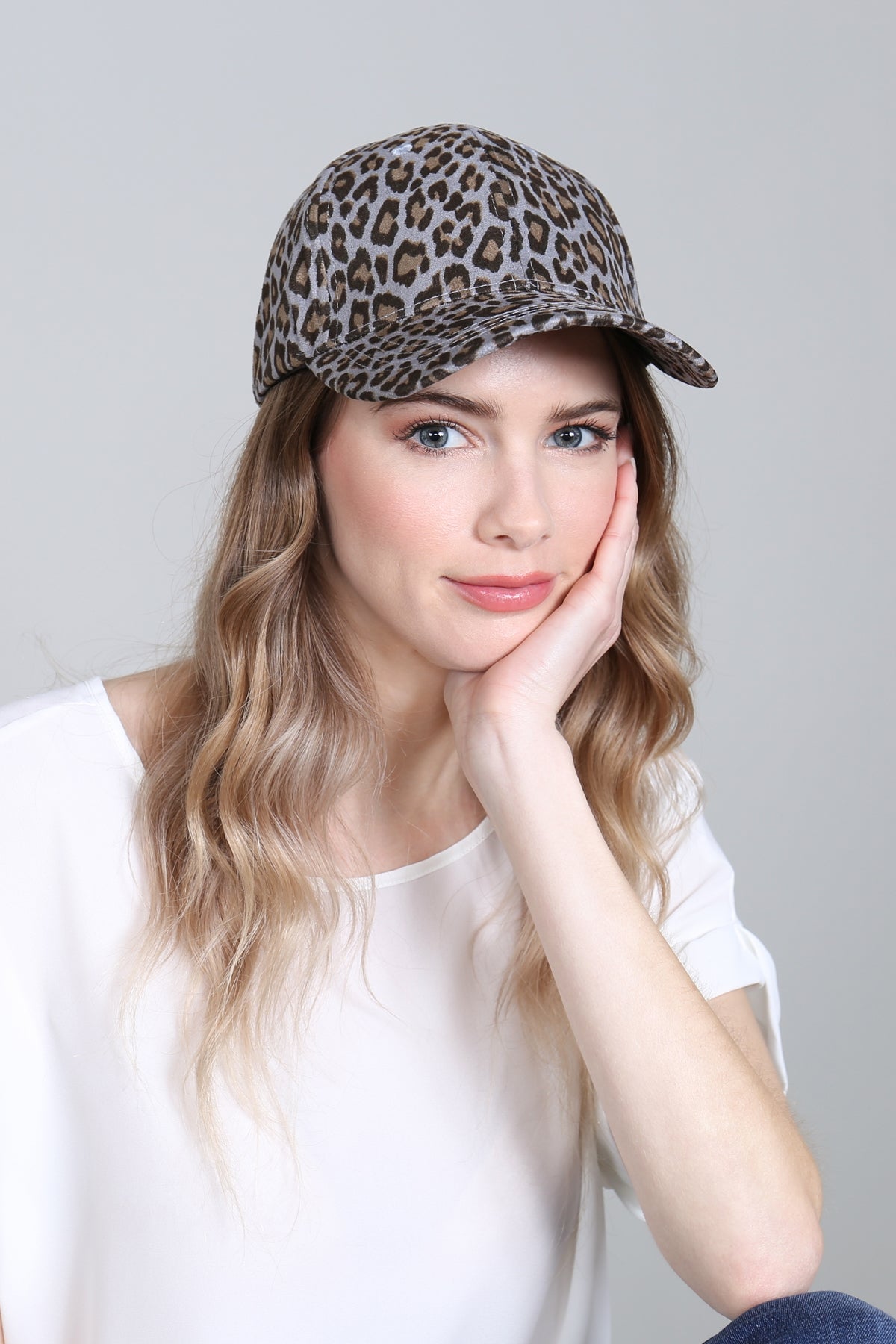 Gray Leopard Skin Printed Cap