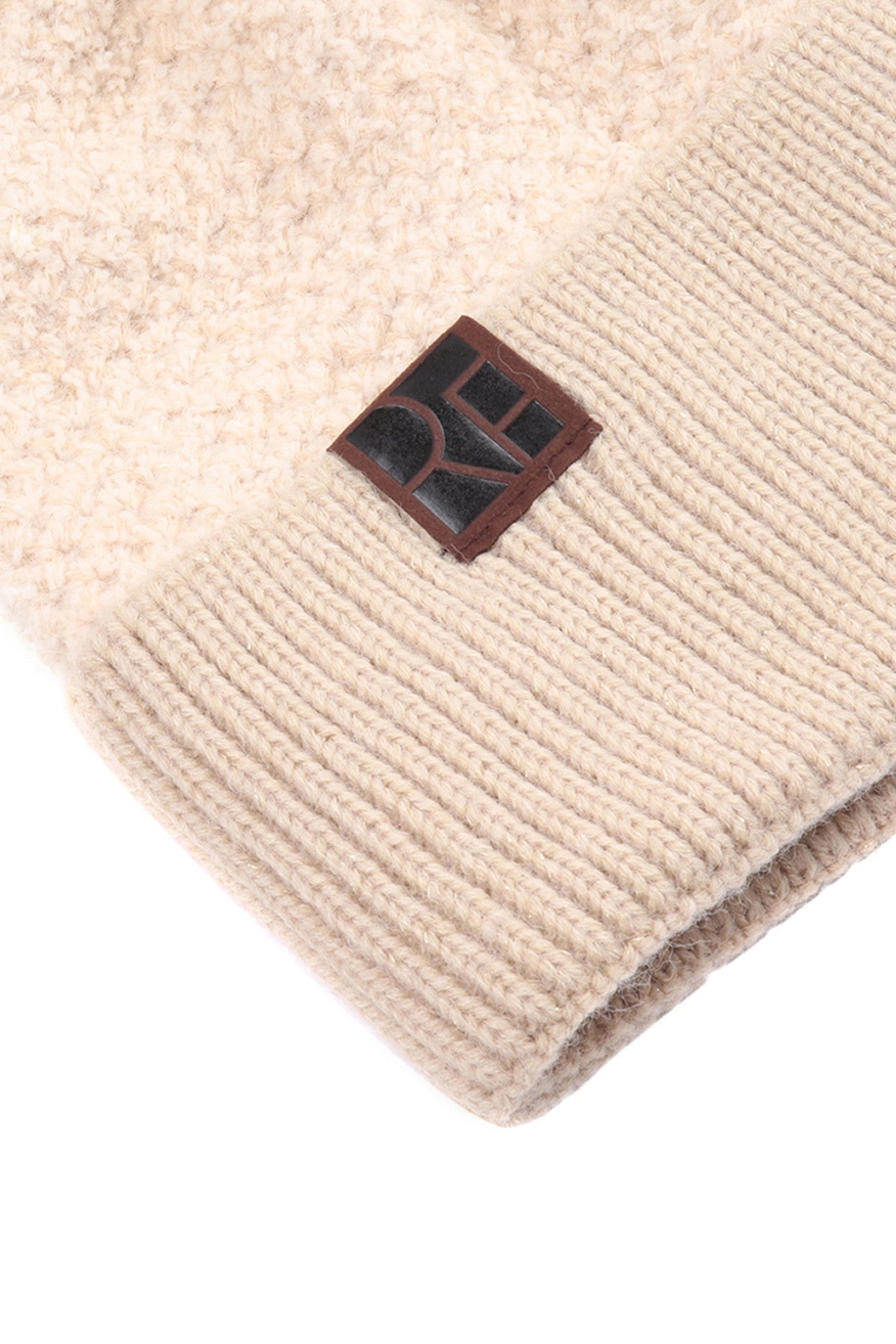 Beige Knitted Crochet Pom Beanie