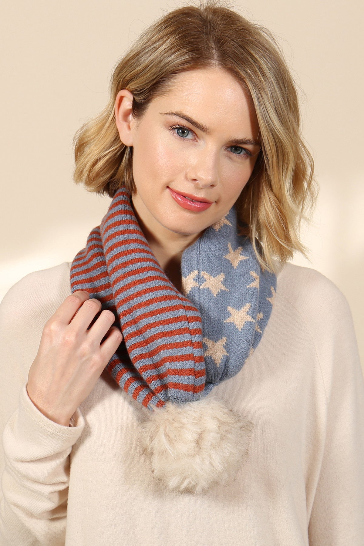 USA Accent Light Print Pom Dual Purpose Beanie