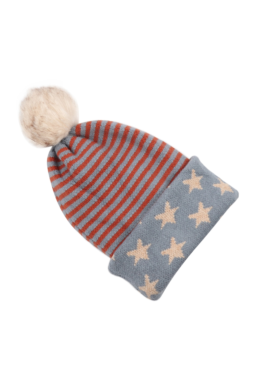 USA Accent Light Print Pom Dual Purpose Beanie