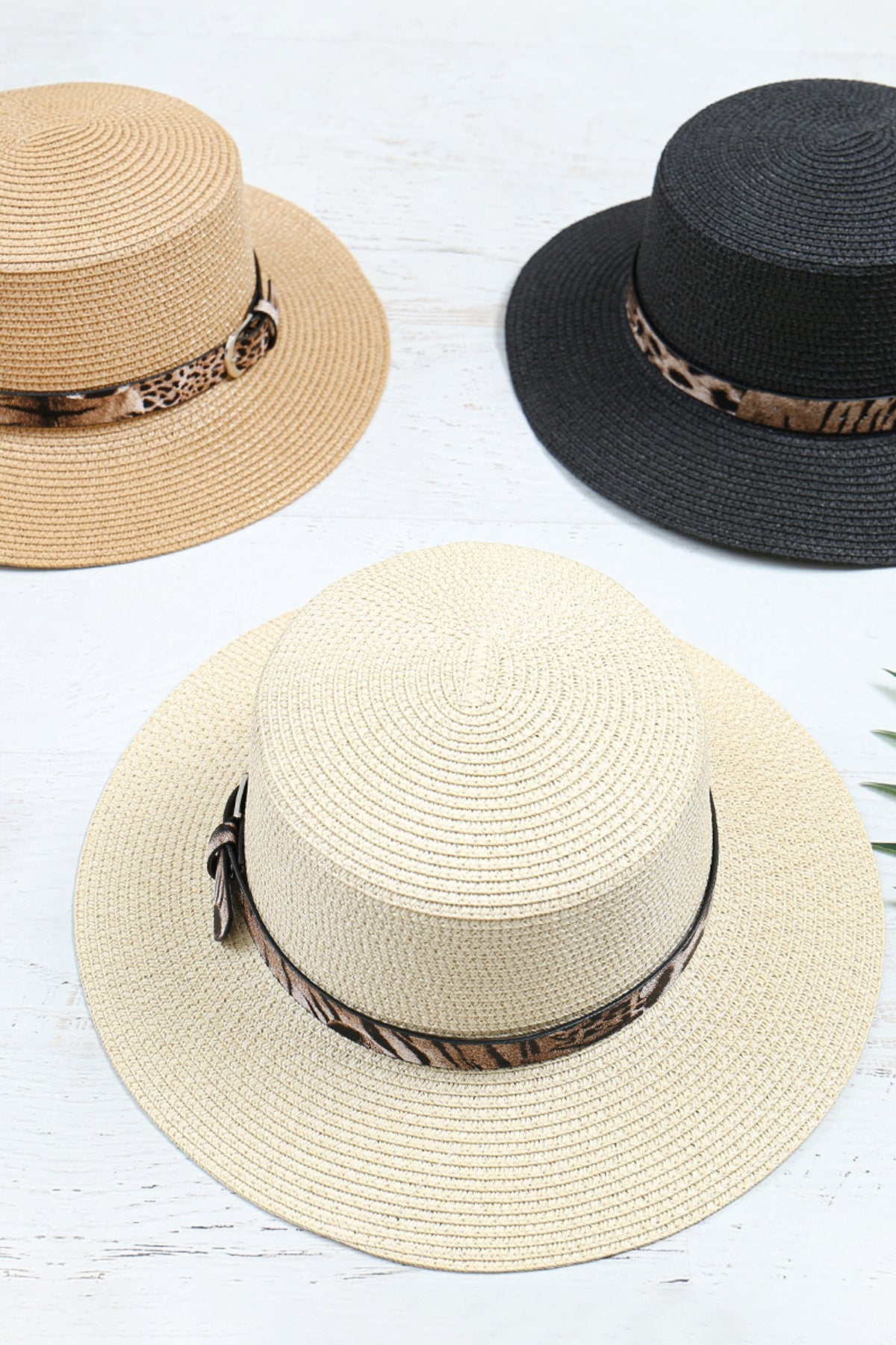 Summer Brim Hat With Leopard Accent Belt