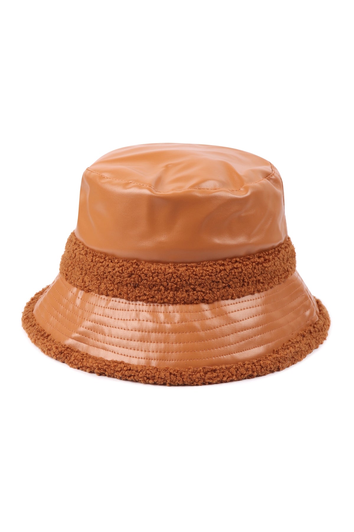 PU Leather With Fuzzy Fleece Knit Bucket Hat