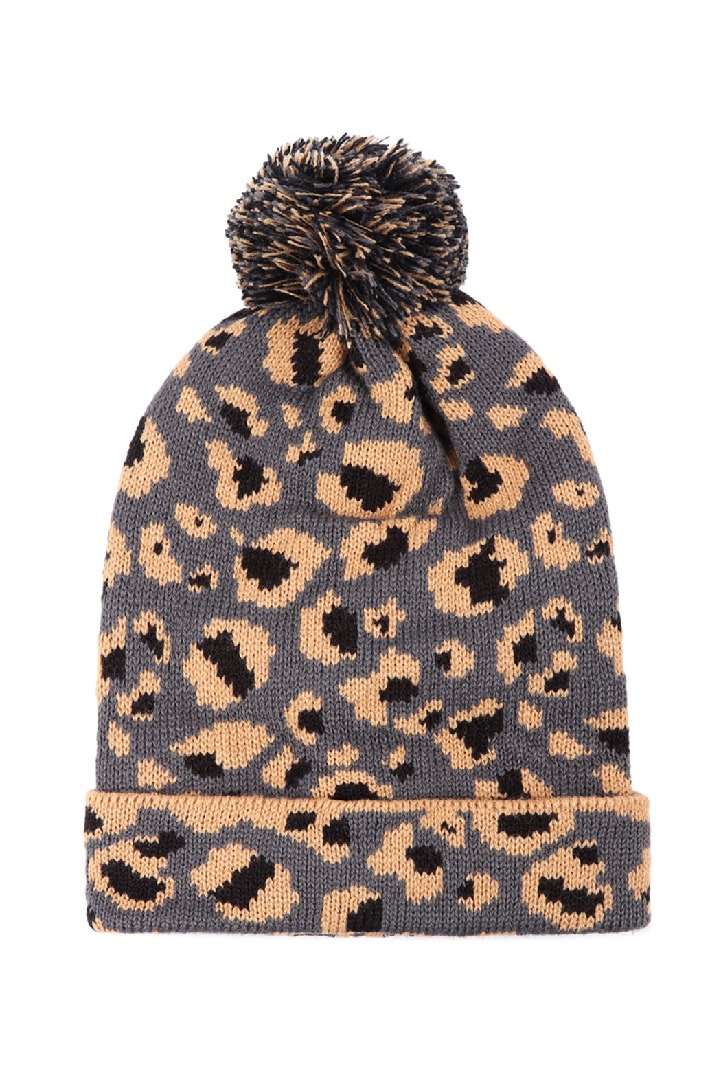 Leopard Knitted Pompom Beanie