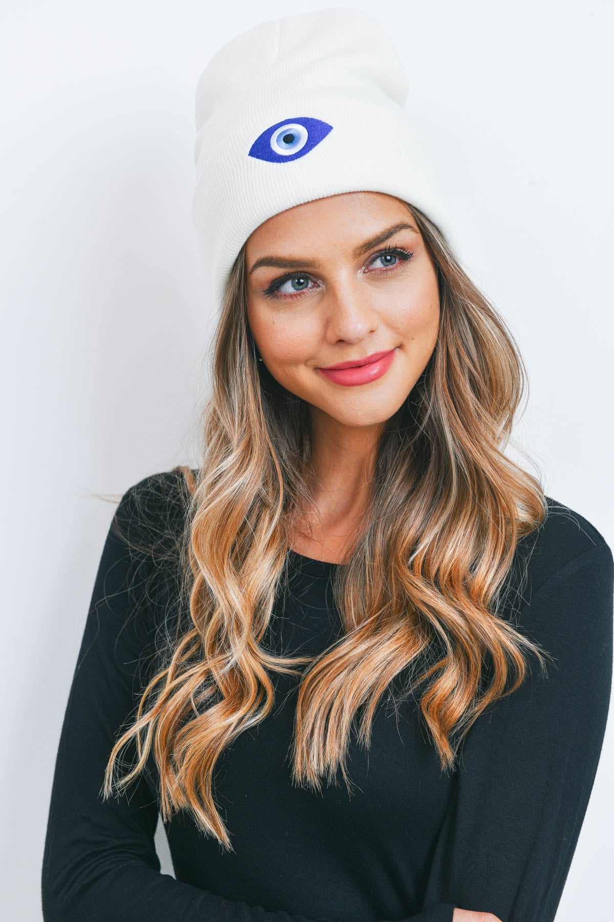 Knitted Beanie With Evil Eye