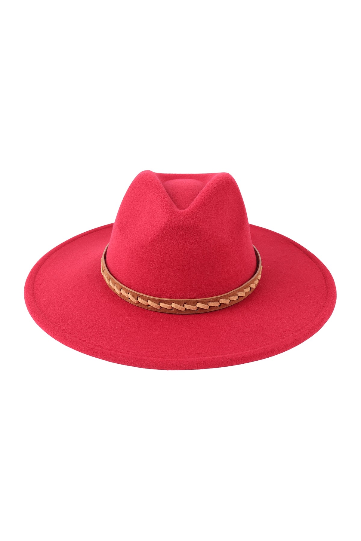 Fashion Brim Hat With Breaded Leather Strap