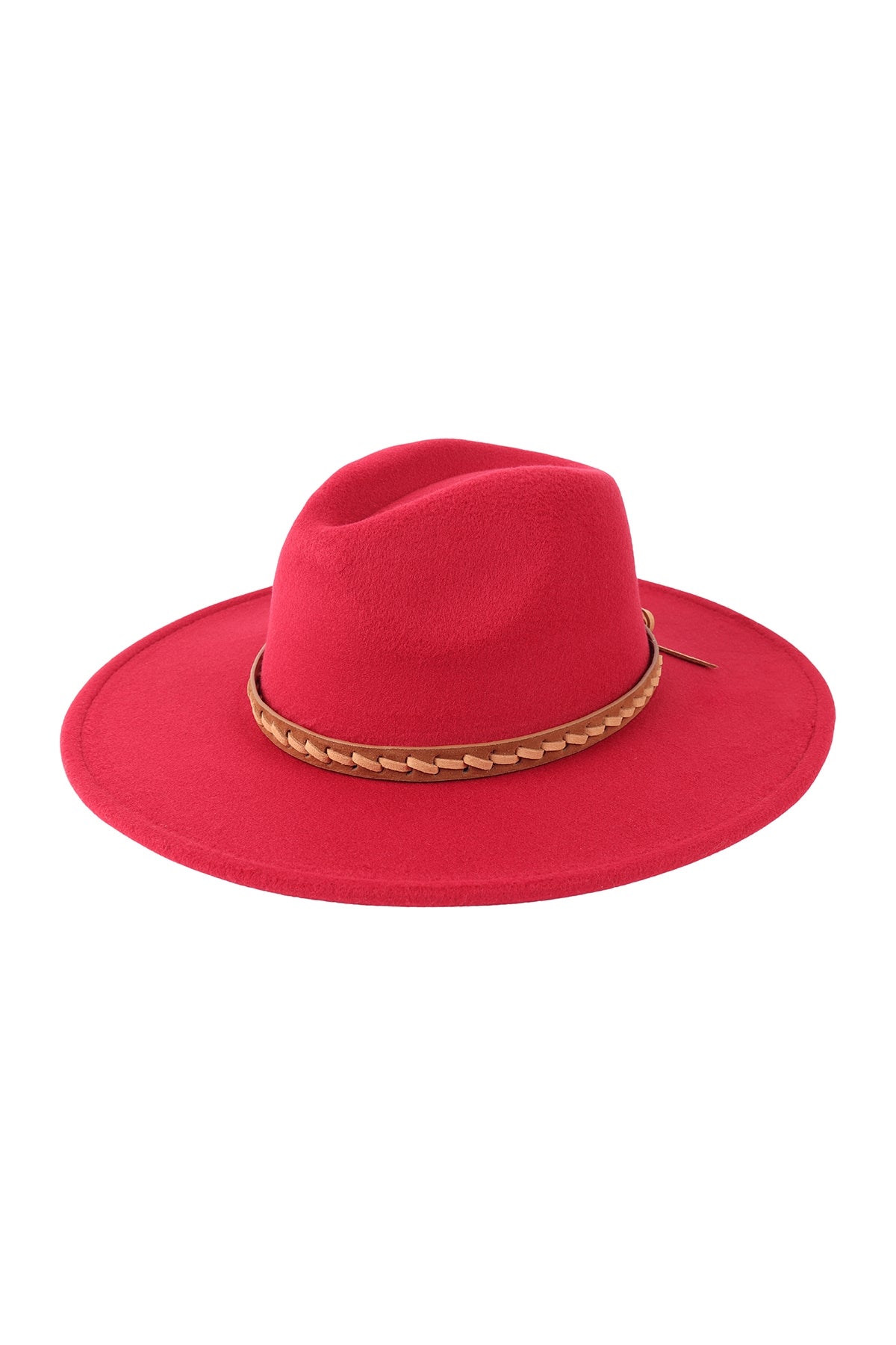 Fashion Brim Hat With Breaded Leather Strap