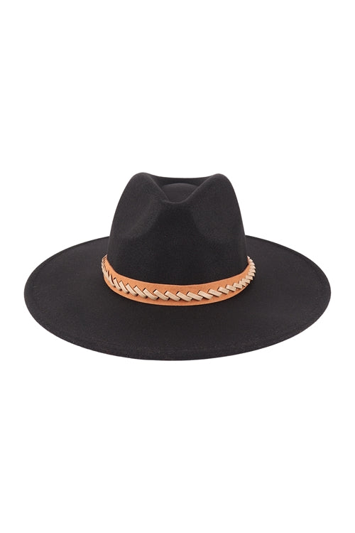 Felt Fashion Brim Hat w/ Leather Braided /1PCS