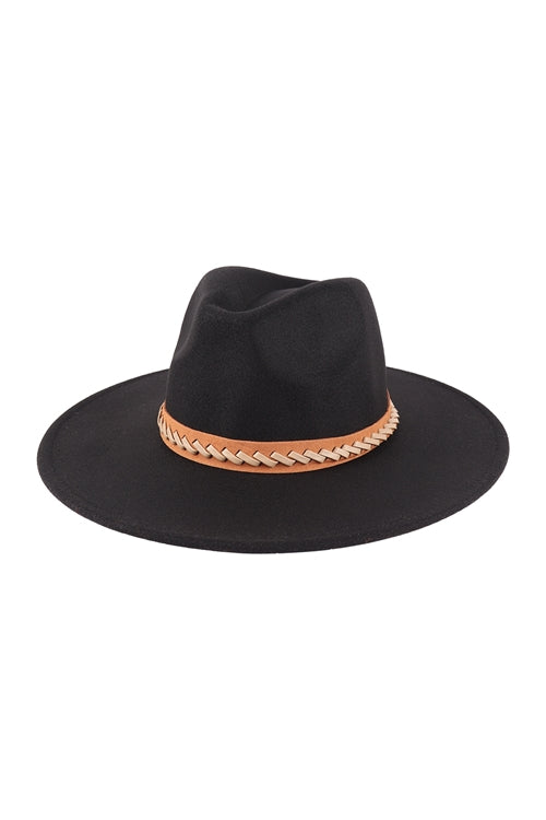 Felt Fashion Brim Hat w/ Leather Braided /1PCS