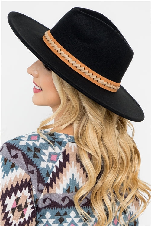 Felt Fashion Brim Hat w/ Leather Braided /1PCS